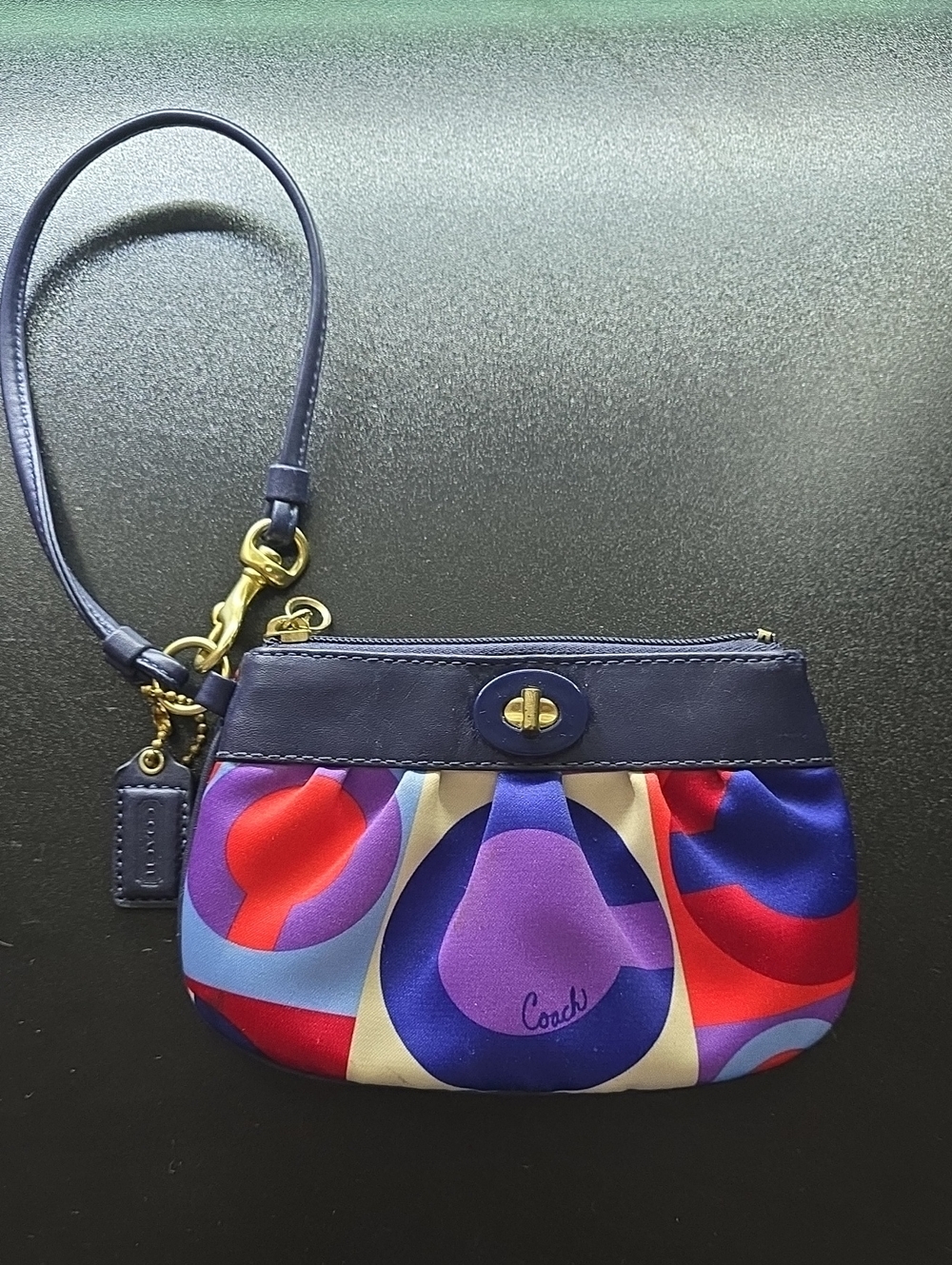 Coach Resort Op Art pleated satin wristlet